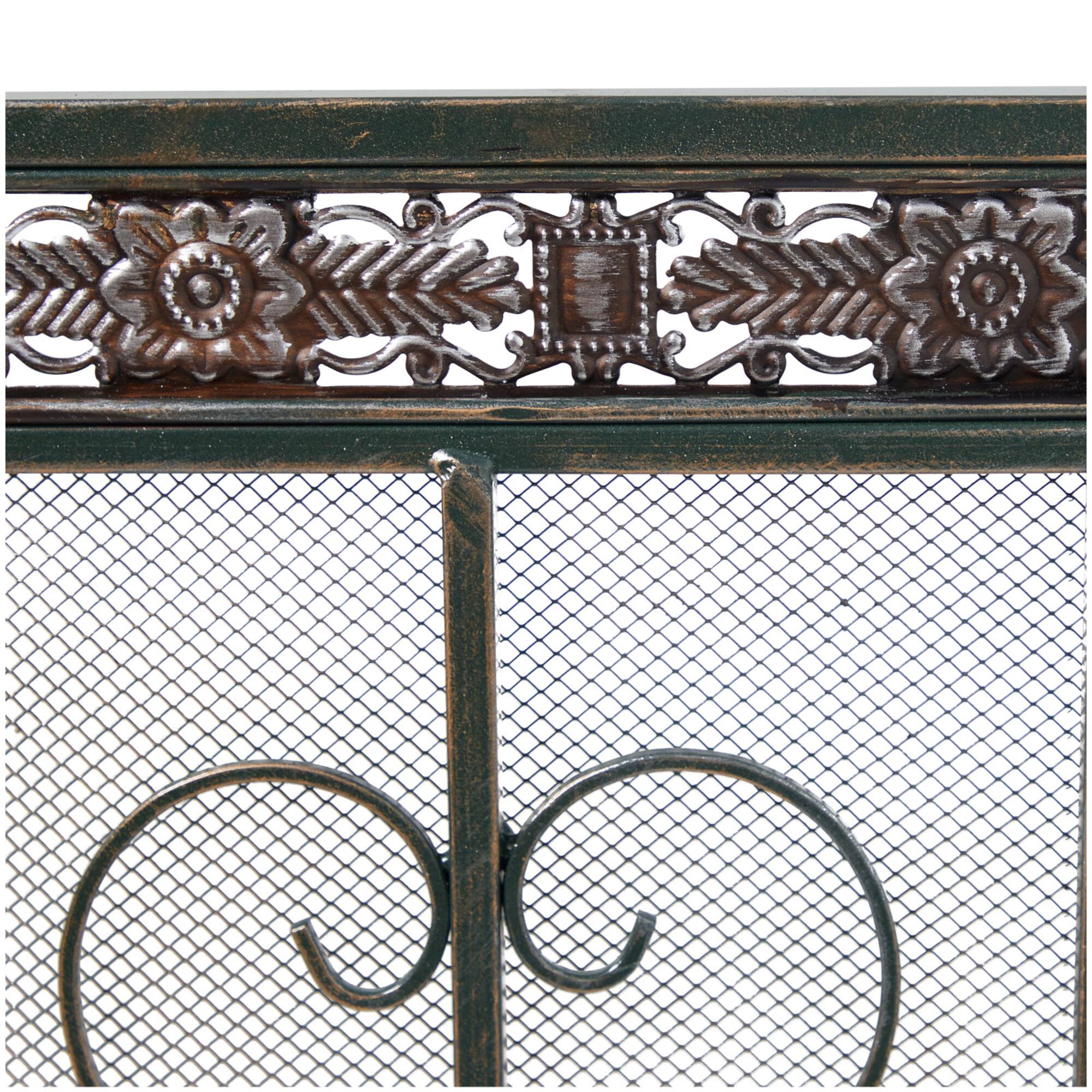 52" Green Metal Fireplace Screen